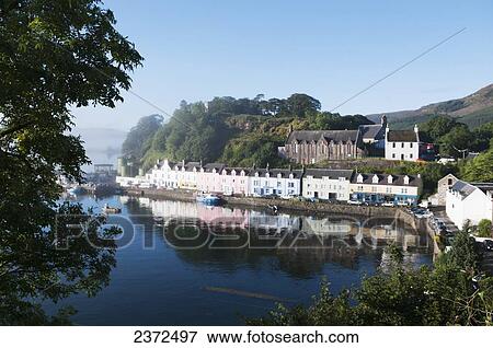 Stock Photo - Colourful buildings along the water's edge; Portree, Skye, Scotland. Fotosearch