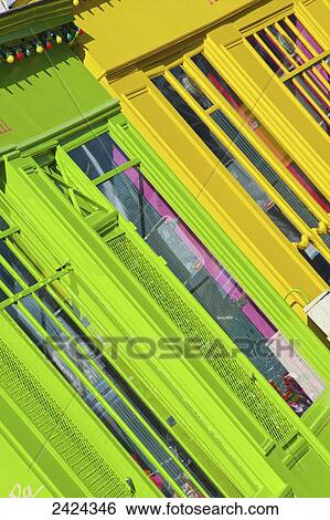 Stock Photograph - Colourful buildings, Canal Saint Martin; Paris, France. Fotosearch