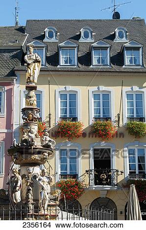 Picture - Colourful buildings in the market place; Trier, Rheinland-Pfaltz, Germany. Fotosearch