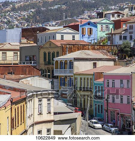 Colourful buildings; Valparaiso, Chile View Large Photo Image Stock Photo - Colourful buildings; Valparaiso, Chile. Fotosearch