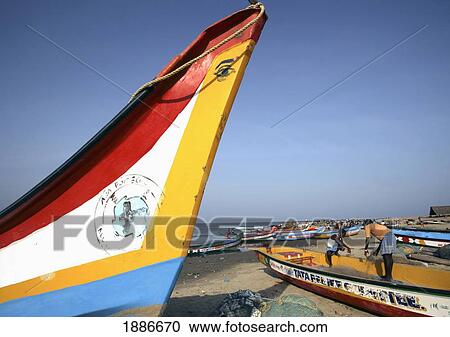 Colourful Fishing Boats On Beach With Fisherman In Background View Large Photo Image Stock Image - Colourful Fishing Boats On Beach With Fisherman In Background. Fotosearch