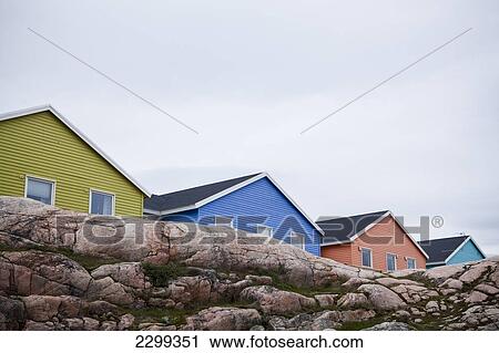 Stock Image - Colourful Houses Around Ilulissat On The West Coast Of Greenland.. Fotosearch