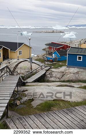 Stock Image - Colourful Houses Around Ilulissat On The West Coast Of Greenland.. Fotosearch