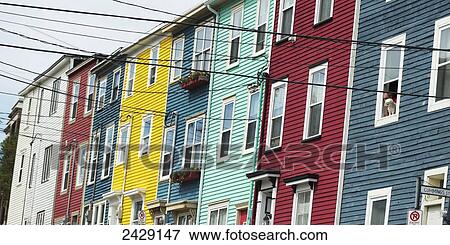 Stock Photo - Colourful houses in a row; St. John's, Newfoundland, Canada. Fotosearch