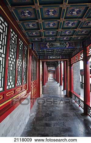 Colourful Ornate Building With Red Pillars; Beijing China View Large Photo Image Stock Photo - Colourful Ornate Building With Red Pillars; Beijing China. Fotosearch