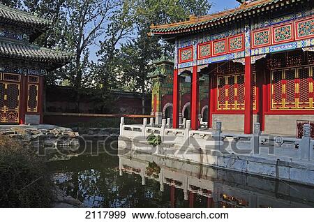 Colourful Ornate Buildings Along The Water's Edge; Beijing China View Large Photo Image Stock Photo - Colourful Ornate Buildings Along The Water's Edge; Beijing China. Fotosearch