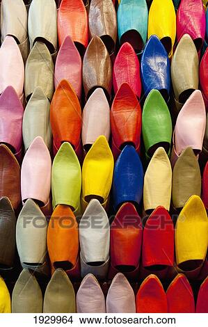 Picture - Colourful slippers for sale; Marrakesh, Morocco. Fotosearch
