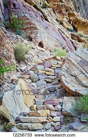 Colourful stone stairway on a trail, Valley of Fire State Park; Nevada, United States of America View Large Photo Image Stock Image - Colourful stone stairway on a trail, Valley of Fire State Park; Nevada, United States of America. Fotosearch
