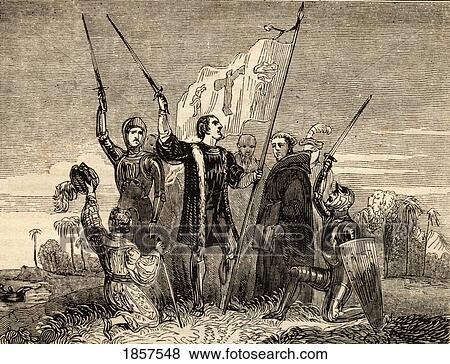 Columbus Taking Possession. Christopher Columbus, 1451-1506. Spanish Explorer And Discoverer Of America. View Large Photo Image Stock Photo - Columbus Taking Possession. Christopher Columbus, 1451-1506. Spanish Explorer And Discoverer Of America.. Fotosearch