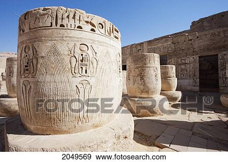 Stock Photo - Column Bases Of The Hypostyle Hall Of The Mortuary Temple Of Ramses Iii, Medinat Habu, Luxor, Qina, Egypt. Fotosearch