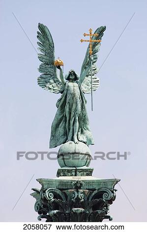 Stock Photo - Column Topped With A Statue Of The Archangel Gabriel On Heroes' Square, Budapest, Hungary. Fotosearch