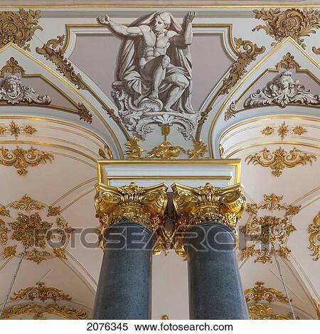 Columns And Sculpture On The Ceiling In Winter Palace; St. Petersburg Russia View Large Photo Image Stock Photography - Columns And Sculpture On The Ceiling In Winter Palace; St. Petersburg Russia. Fotosearch