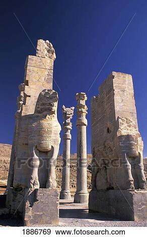 Stock Photo - Columns And Statues At Xerzes Gateway At Persepolis. Fotosearch