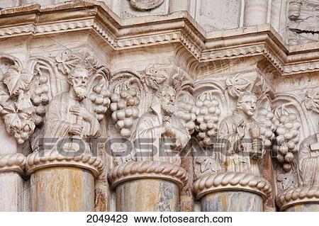 Stock Photo - Columns Of The Neo-Romanesque Entrance Of El Sagrario Church (Old Cathedral), Cuenca, Azuay, Ecuador. Fotosearch