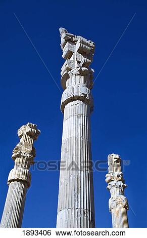 Columns Of Xerxes Gateway Against Clear Sky View Large Photo Image Stock Photograph - Columns Of Xerxes Gateway Against Clear Sky. Fotosearch