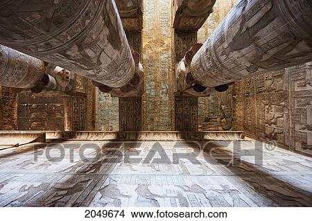Columns With Hathor Capitals In The Outer Hypostyle Hall Of The Temple Of Hathor, Dendera, Qina, Egypt View Large Photo Image Picture - Columns With Hathor Capitals In The Outer Hypostyle Hall Of The Temple Of Hathor, Dendera, Qina, Egypt. Fotosearch