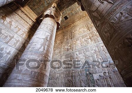 Stock Photo - Columns With Hathor Capitals In The Outer Hypostyle Hall Of The Temple Of Hathor, Dendera, Qina, Egypt. Fotosearch