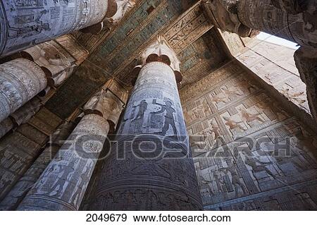 Stock Photo - Columns With Hathor Capitals In The Outer Hypostyle Hall Of The Temple Of Hathor, Dendera, Qina, Egypt. Fotosearch