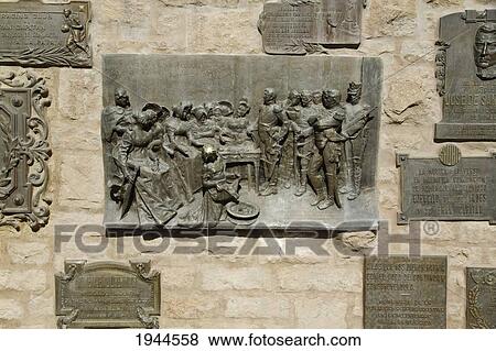 Stock Photo - Commemorative plaques to the Army of the Andes on Cerro de la Gloria, Mendoza, Argentina. Fotosearch