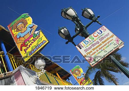 Stock Photo - Commercial Signs; Royal Plaza Mall, Oranjestad, Aruba Island, Kingdom Of The Netherlands. Fotosearch