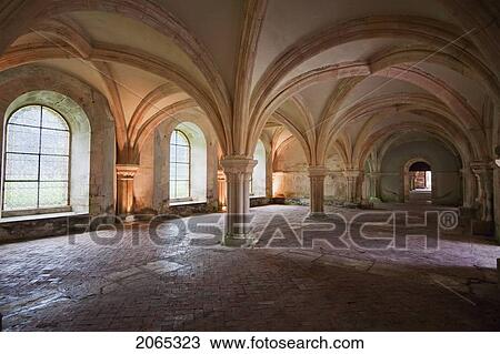 Stock Image - Common Room Of The Cistercian Abbey Of Fontenay, Cote D'or, France. Fotosearch