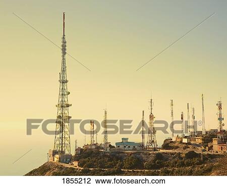 Stock Image - Communication Masts, Costa Del Sol, Mijas, Malaga, Spain. Fotosearch