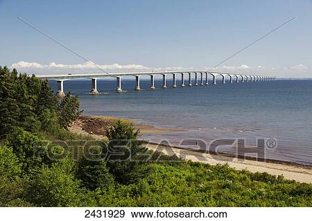 Stock Photo - Confederation Bridge from the New Brunswick side; New Brunswick, Canada. Fotosearch