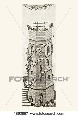 Stock Photo - Construction Of The Tower Of Babel, In The Valley Of Sanaar, By The Descendants Of Noah. After A Miniature From A Manuscript Of The 15Th Century. From Science And Literature In The Middle Ages By Paul Lacroix Published London 1878. Fotosearch