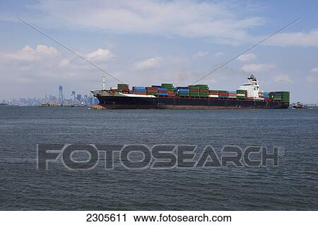 Container Ship Arriving On Upper Bay Between Staten Island And Manhattan; New York City New York Usa View Large Photo Image Stock Image - Container Ship Arriving On Upper Bay Between Staten Island And Manhattan; New York City New York Usa. Fotosearch