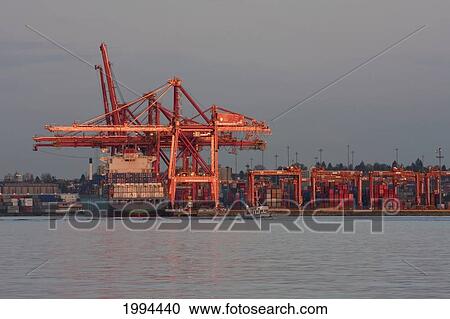 Stock Image - Container Terminal Of The Port Of Vancouver, British Columbia, Canada. Fotosearch