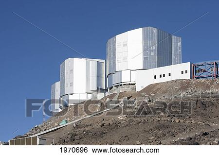 Stock Photograph - Control Center & Antu (Sun) Unit Telescope 1, Belonging To The Very Large Telescope (Vlt) Operated By The European Southern Observatory At Paranal, Antofagasta Region, Chile. Fotosearch