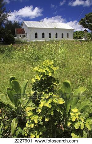 Stock Image - Cook Islands, One Of The Many Churches; Rarotonga. Fotosearch