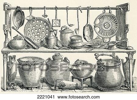 Cooking Utensils Found In Pompeii During Excavations. From Italian Pictures By Rev. Samuel Manning, Published C. 1890. View Large Photo Image Stock Image - Cooking Utensils Found In Pompeii During Excavations. From Italian Pictures By Rev. Samuel Manning, Published C. 1890.. Fotosearch