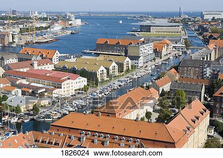 Copenhagen, Denmark; Aerial Cityscape And Harbour View Large Photo Image Picture - Copenhagen, Denmark; Aerial Cityscape And Harbour. Fotosearch