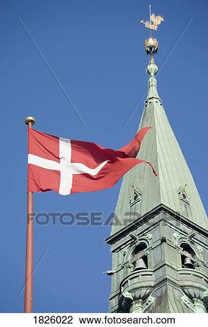 Copenhagen, Denmark; Danish Flag Flying On Town Hall View Large Photo Image Stock Image - Copenhagen, Denmark; Danish Flag Flying On Town Hall. Fotosearch