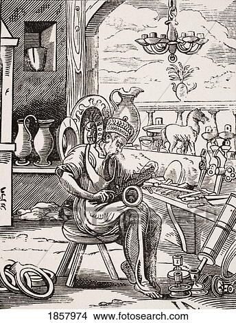 Picture - Coppersmith. 19Th Century Reproduction Of 16Th Century Woodcut By Jost Amman. Fotosearch