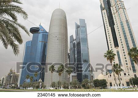 Corniche Towers; Doha, Na, Qatar View Large Photo Image Stock Photography - Corniche Towers; Doha, Na, Qatar. Fotosearch