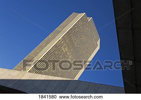 Stock Image - Corning Tower And New York State Library & Museum On Empire State Plaza, Part Of State Capitol, Low Angle View; Albany, New York, Usa. Fotosearch