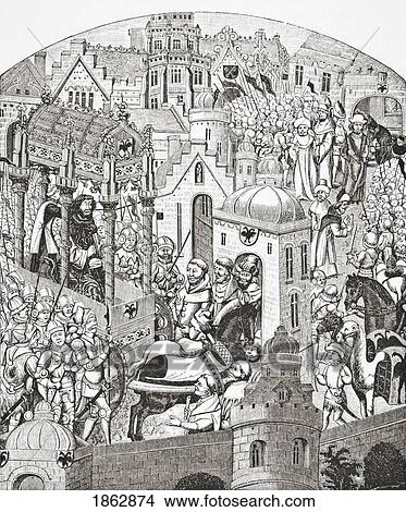 Picture - Coronation Of Charlemagne In The City Of Jerusalem. Charlemagne, Carolus Magnus Or Karolus Magnus, Charles The Great, 742 ÃƒÆ’Ã‚Â» 814, King Of The Franks. From Science And Literature In The Middle Ages By Paul Lacroix Published London 1878. Fotosearch