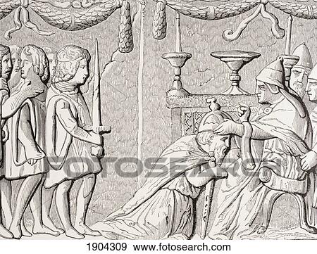 Stock Photo - Coronation Of Emperor Sigismond By Pope Eugene Iv, In 1433. After A Bas-Relief On Bronze Door Of St Peter's, Rome. From Les Artes Au Moyen Age, Published Paris 1873.. Fotosearch