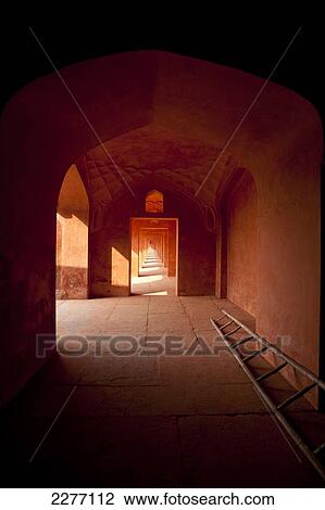 Corridor of red sandstone in buildings beside the Taj Mahal, Agra, India. View Large Photo Image Stock Image - Corridor of red sandstone in buildings beside the Taj Mahal, Agra, India.. Fotosearch