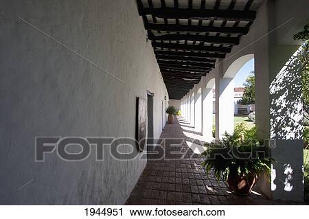 Stock Image - Corridor surrounding the courtyard of the Estancia Caroya, Provincia de Cordoba, Argentina. Fotosearch