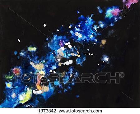 Stock Image - Cosmic Sparks, Abstract Of Sparks And Darkness (Watercolor Painting).. Fotosearch