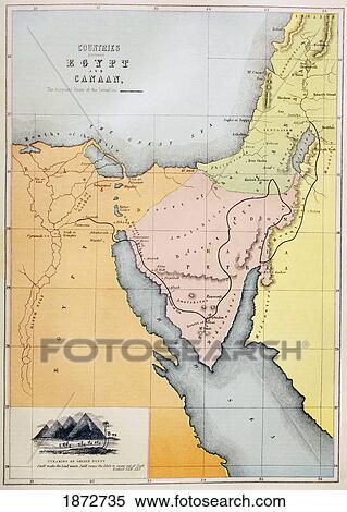 Stock Photography - Countries Between Egypt And Canaan. The Black Line Shows The Supposed Route Of The Israelites During Their Exodus From Egypt And 40 Years Wandering In The Wilderness. From The Holy Bible Published By William Collins, Sons, & Company In 1869.. Fotosearch