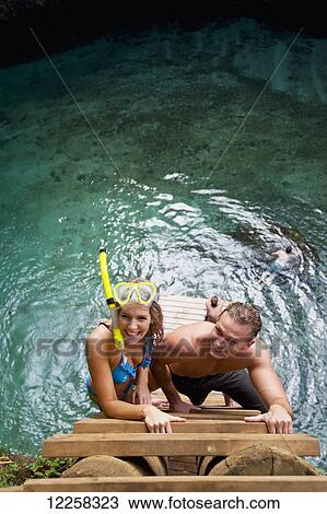 Couple climbing the ladder from To Sua trench; Upulu Island, Samoa View Large Photo Image Stock Image - Couple climbing the ladder from To Sua trench; Upulu Island, Samoa. Fotosearch