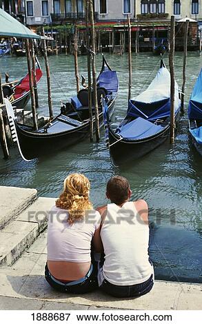 Couple On The Banks Of The Grand Canal Near The Rialto View Large Photo Image Stock Photo - Couple On The Banks Of The Grand Canal Near The Rialto. Fotosearch