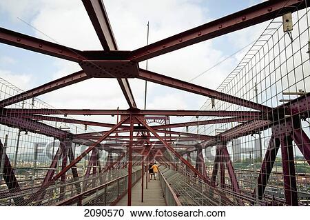 Stock Image - Couple Walking On Vizcaya Bridge, First Shuttle Bridge, Between Portugalete And Getxo, Basque Country, Spain. Fotosearch