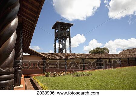 Stock Photograph - Courtyard And Bell Tower Of The Jesuit Mission Of Concepcion, Santa Cruz Department, Bolivia. Fotosearch