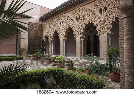 Picture - Courtyard Arcade Of The Aljaferia Palace; Zaragoza, Spain. Fotosearch