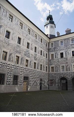 Stock Image - Courtyard In Ambrass Castle, Innsbruck, Tirol, Austria. Fotosearch